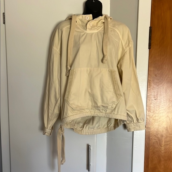 American Eagle Oversized Denim Pullover Hoodie Beige Drawstring Size S - Picture 1 of 10